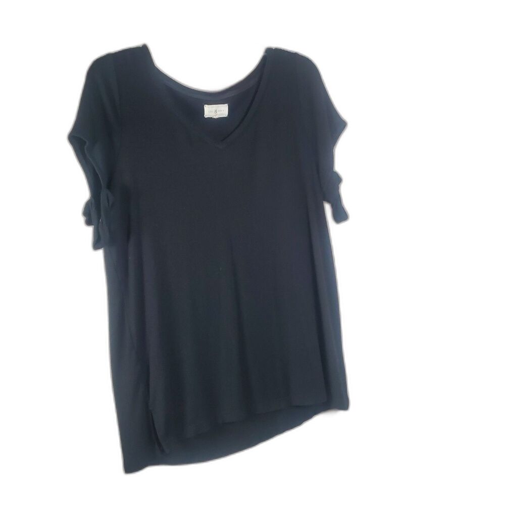 Minimalist Black Short Sleeve Scoop Neck Knit T-Shirt Top Size S